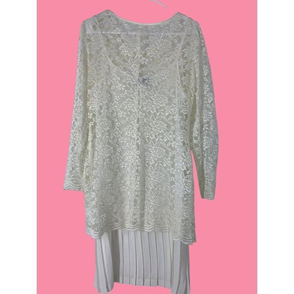 Womens Dani & Nicole Drop Waist Lace Tee Dress VTG 90s Church Cottagecore 5243 - Picture 4 of 6